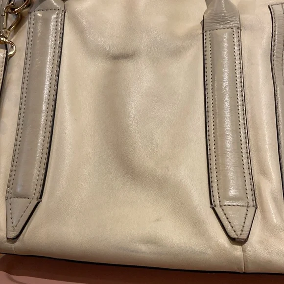 POUR LA VICTOIRE two tone 100% leather satchel with crossbody strap - Picture 12 of 16